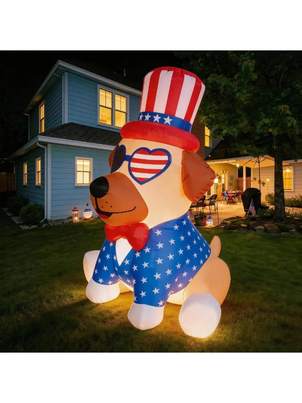 4FT Inflatable Patriotic Pug Decoration with LED Lights for 4th of July Yard